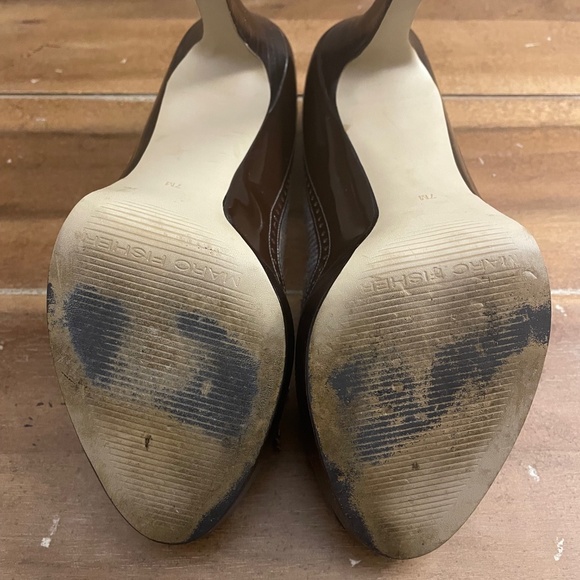 Marc Fisher 'Vica' Peep Hole Platform Pumps - Brown Patent Leather and Plaid - 7 - Picture 7 of 11